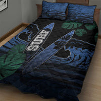 Surfing Quilt Bed Set Retro Waves Dot Halftone