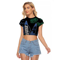 Custom Surfing Raglan Cropped T Shirt Retro Waves Dot Halftone