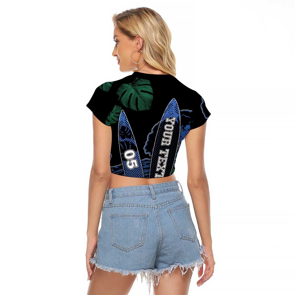 Custom Surfing Raglan Cropped T Shirt Retro Waves Dot Halftone