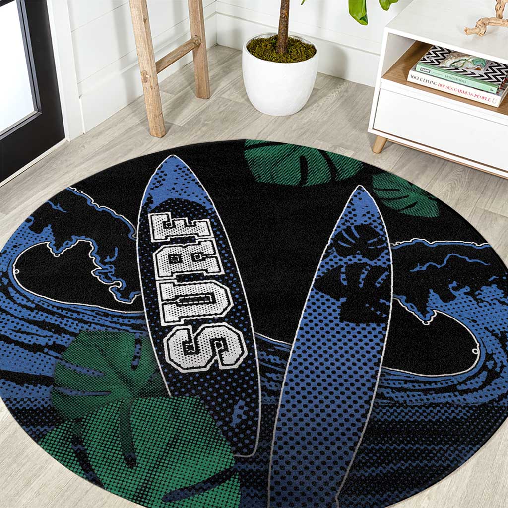 Surfing Round Carpet Retro Waves Dot Halftone
