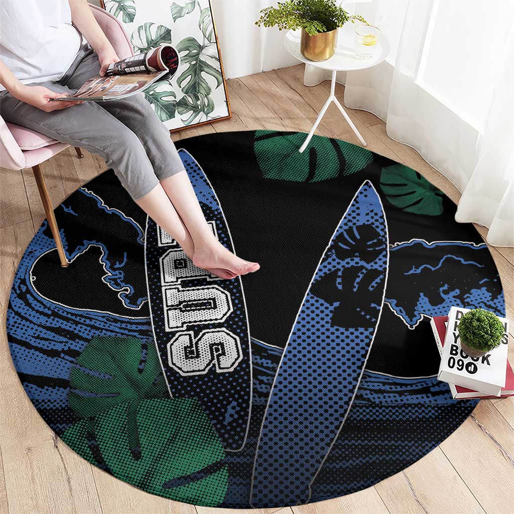Surfing Round Carpet Retro Waves Dot Halftone