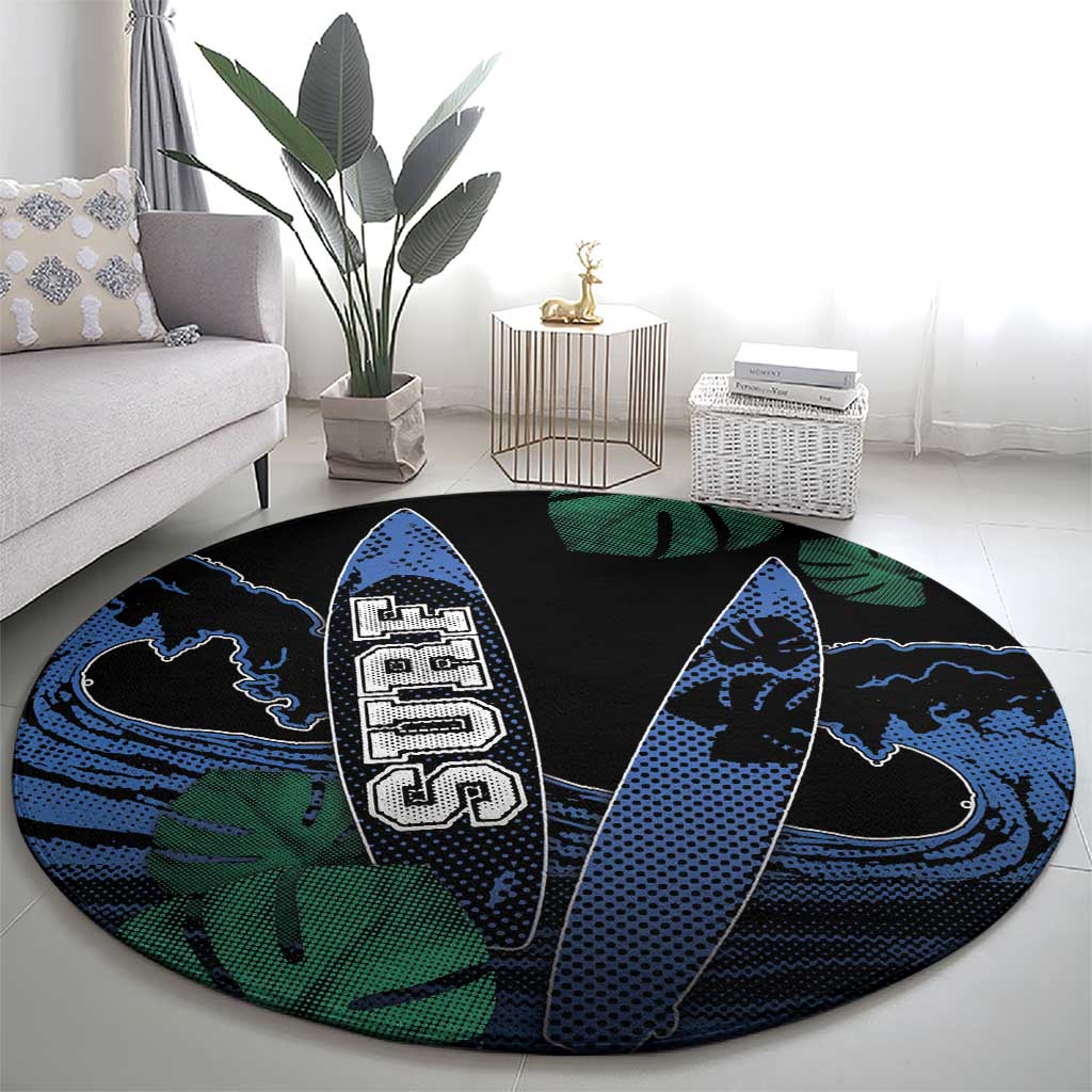 Surfing Round Carpet Retro Waves Dot Halftone