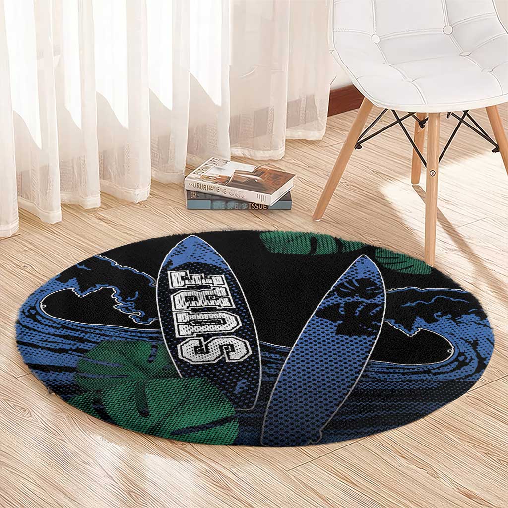 Surfing Round Carpet Retro Waves Dot Halftone