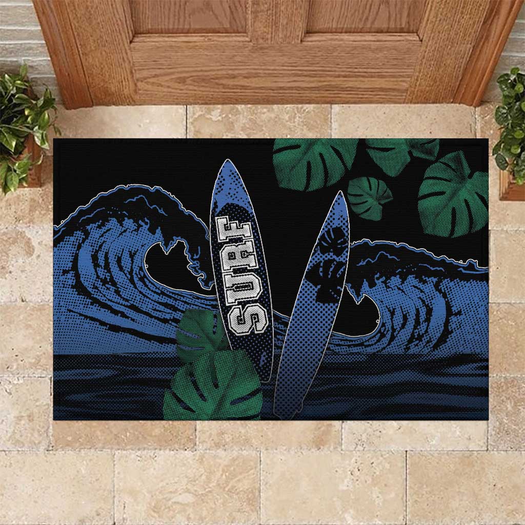 Surfing Rubber Doormat Retro Waves Dot Halftone