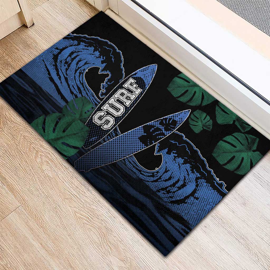 Surfing Rubber Doormat Retro Waves Dot Halftone