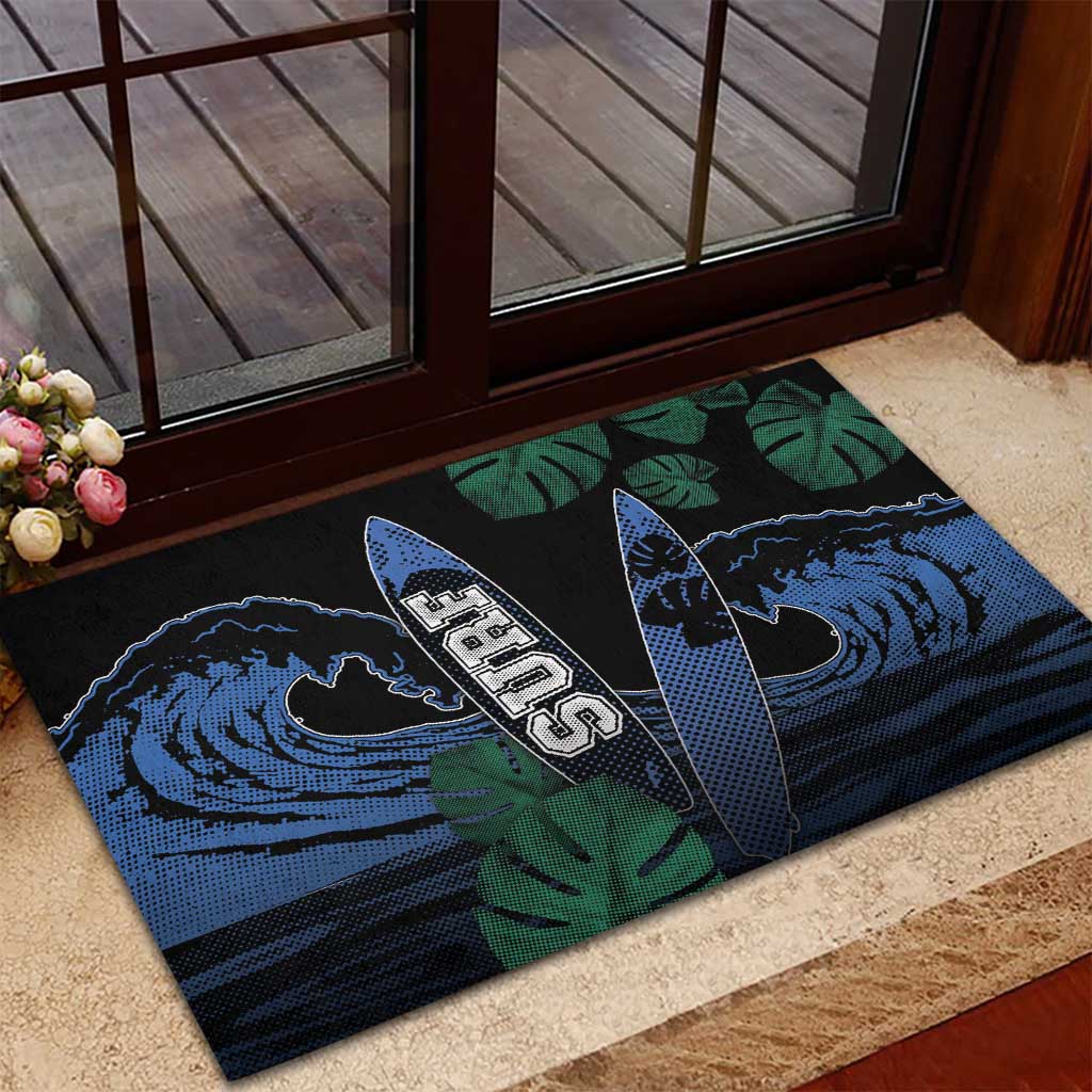 Surfing Rubber Doormat Retro Waves Dot Halftone