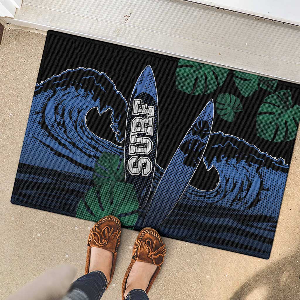 Surfing Rubber Doormat Retro Waves Dot Halftone