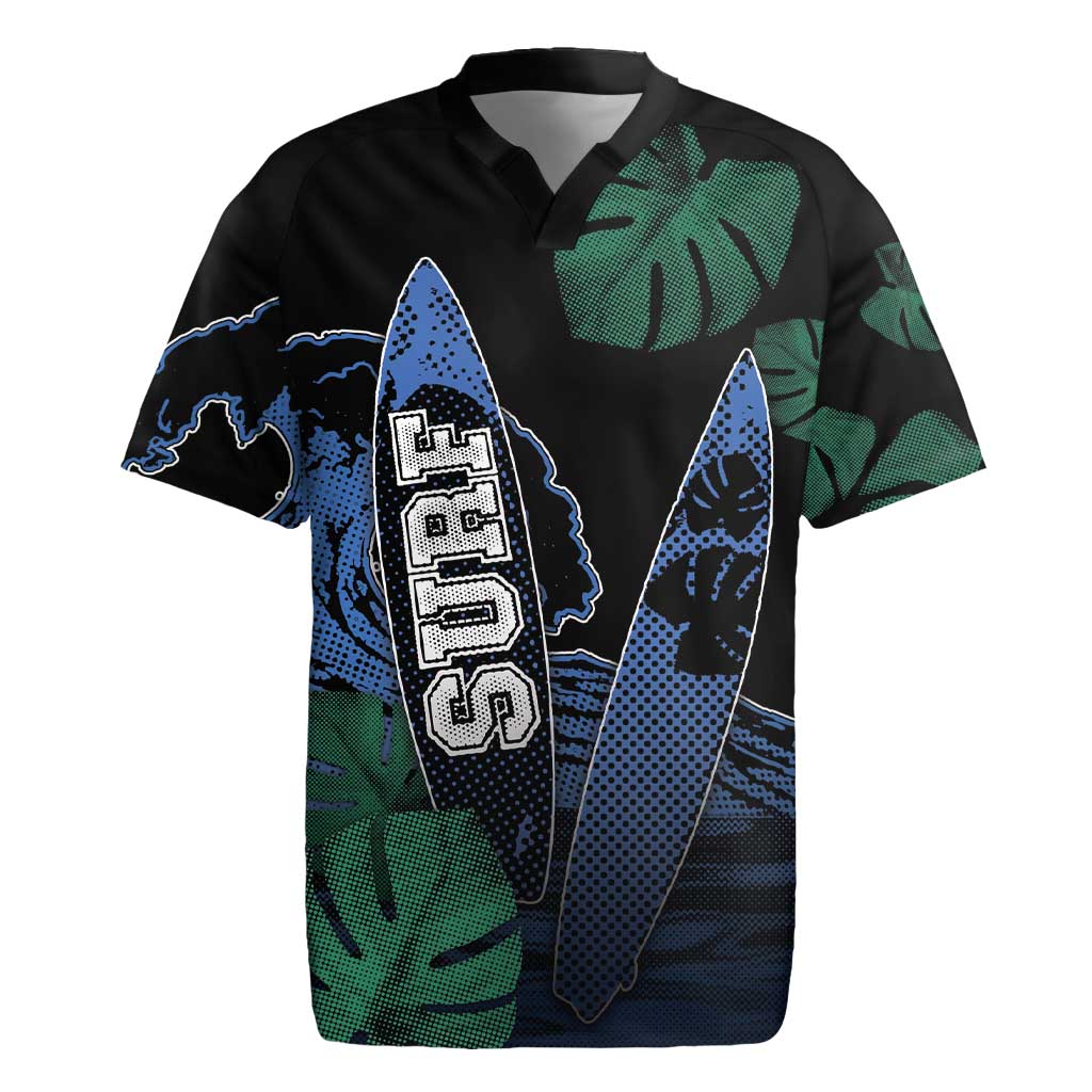Custom Surfing Rugby Jersey Retro Waves Dot Halftone
