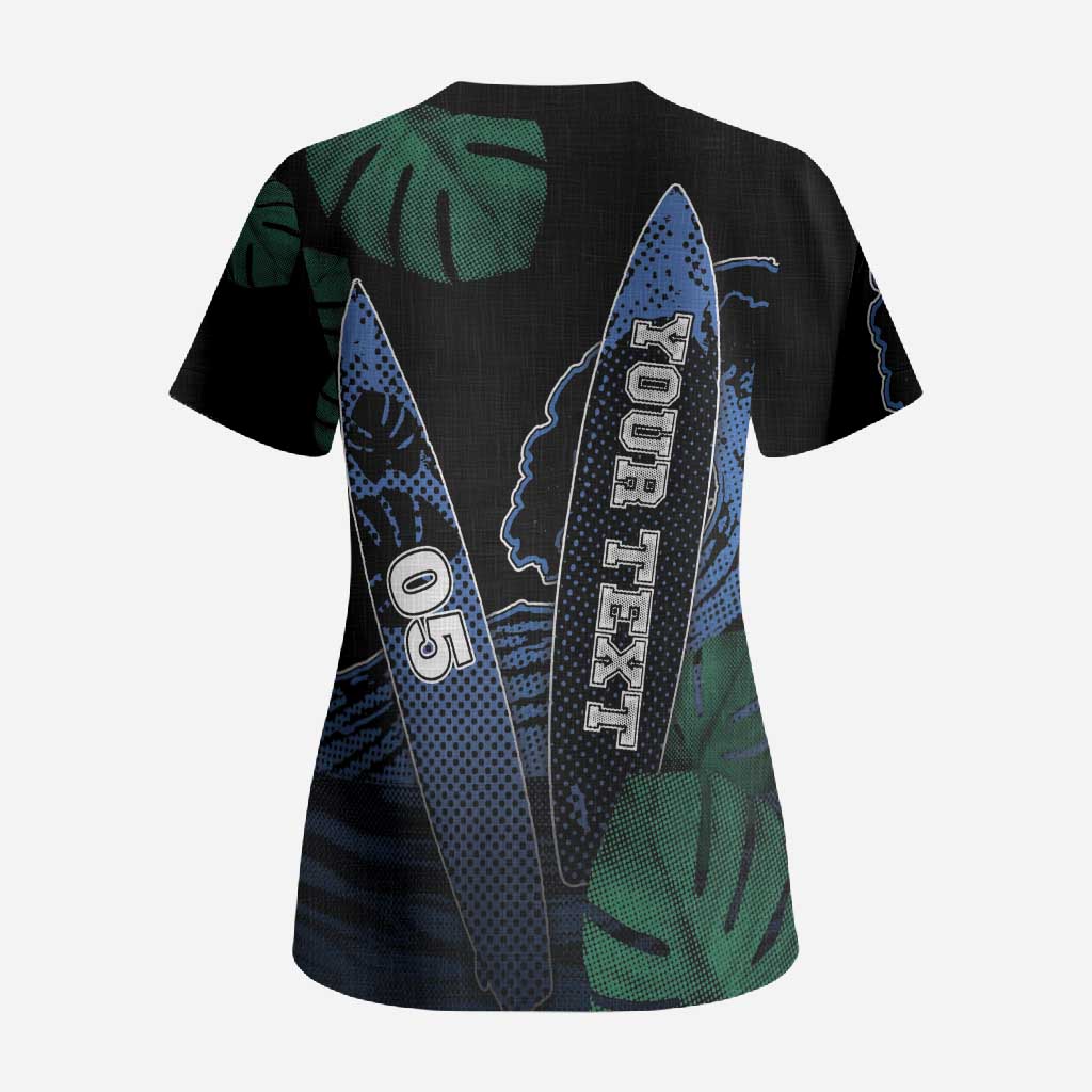 Custom Surfing Scrub Top Retro Waves Dot Halftone