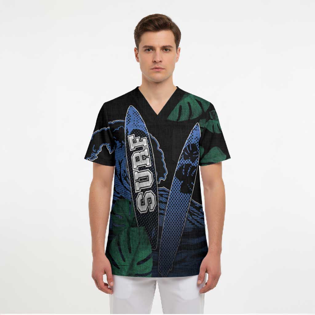 Custom Surfing Scrub Top Retro Waves Dot Halftone