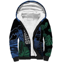 Custom Surfing Sherpa Hoodie Retro Waves Dot Halftone
