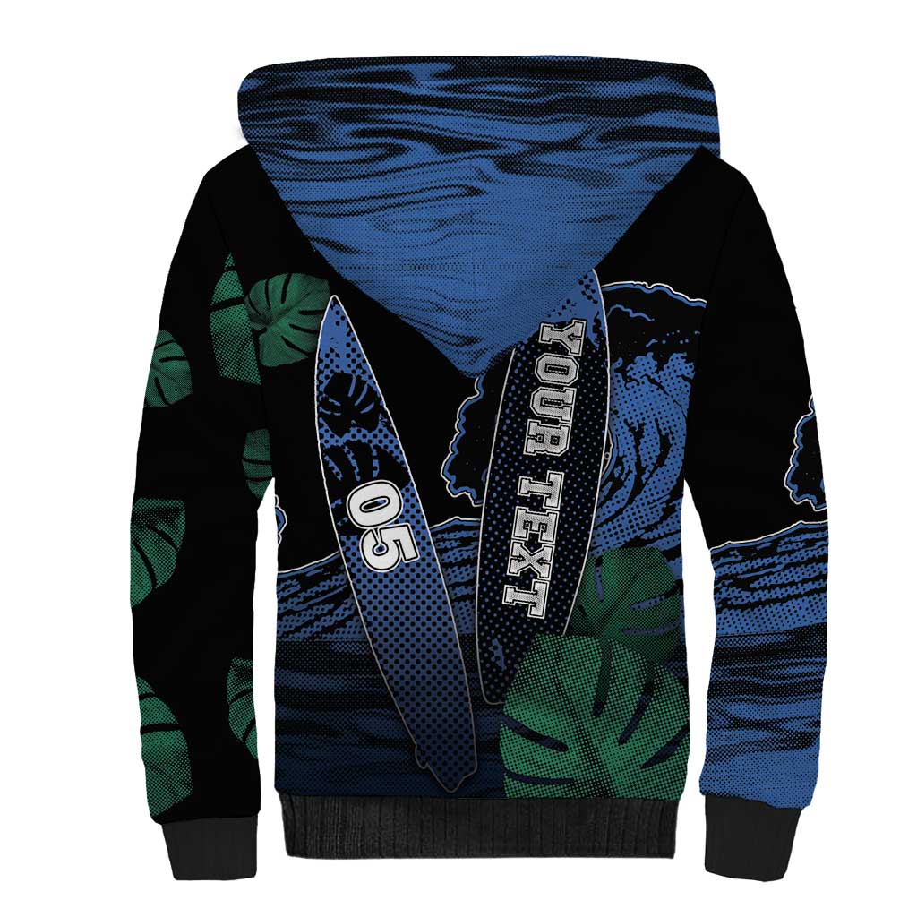 Custom Surfing Sherpa Hoodie Retro Waves Dot Halftone