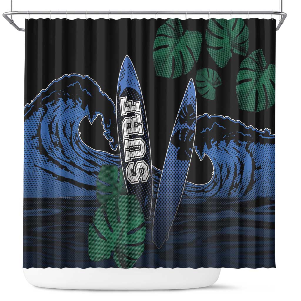 Surfing Shower Curtain Retro Waves Dot Halftone