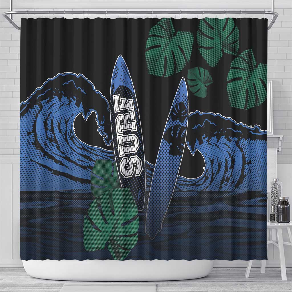 Surfing Shower Curtain Retro Waves Dot Halftone