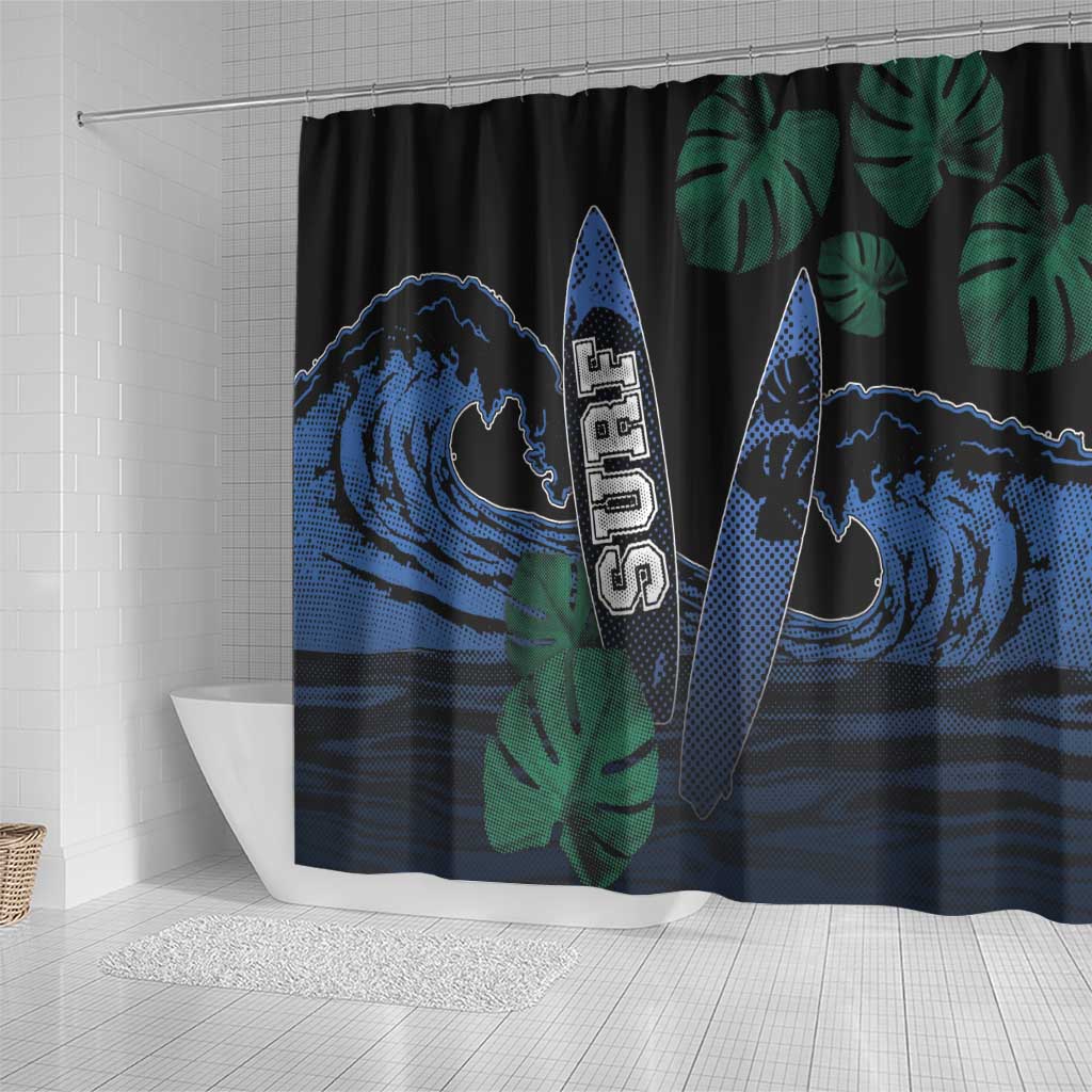 Surfing Shower Curtain Retro Waves Dot Halftone