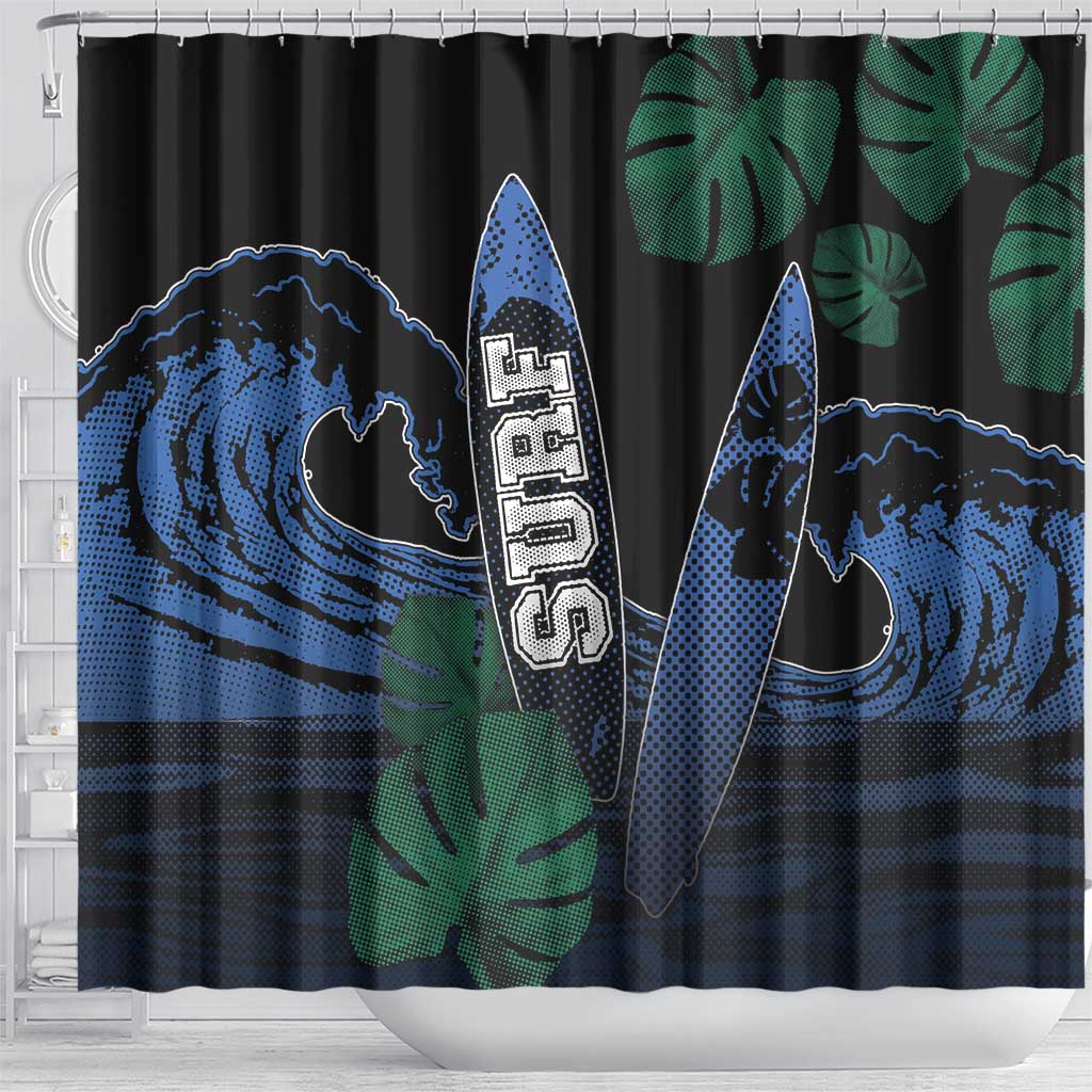 Surfing Shower Curtain Retro Waves Dot Halftone