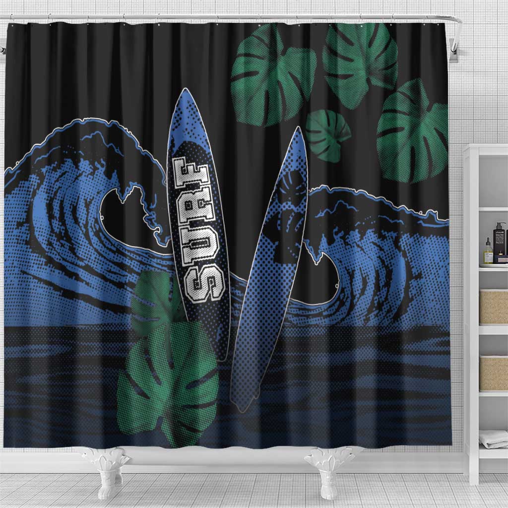 Surfing Shower Curtain Retro Waves Dot Halftone
