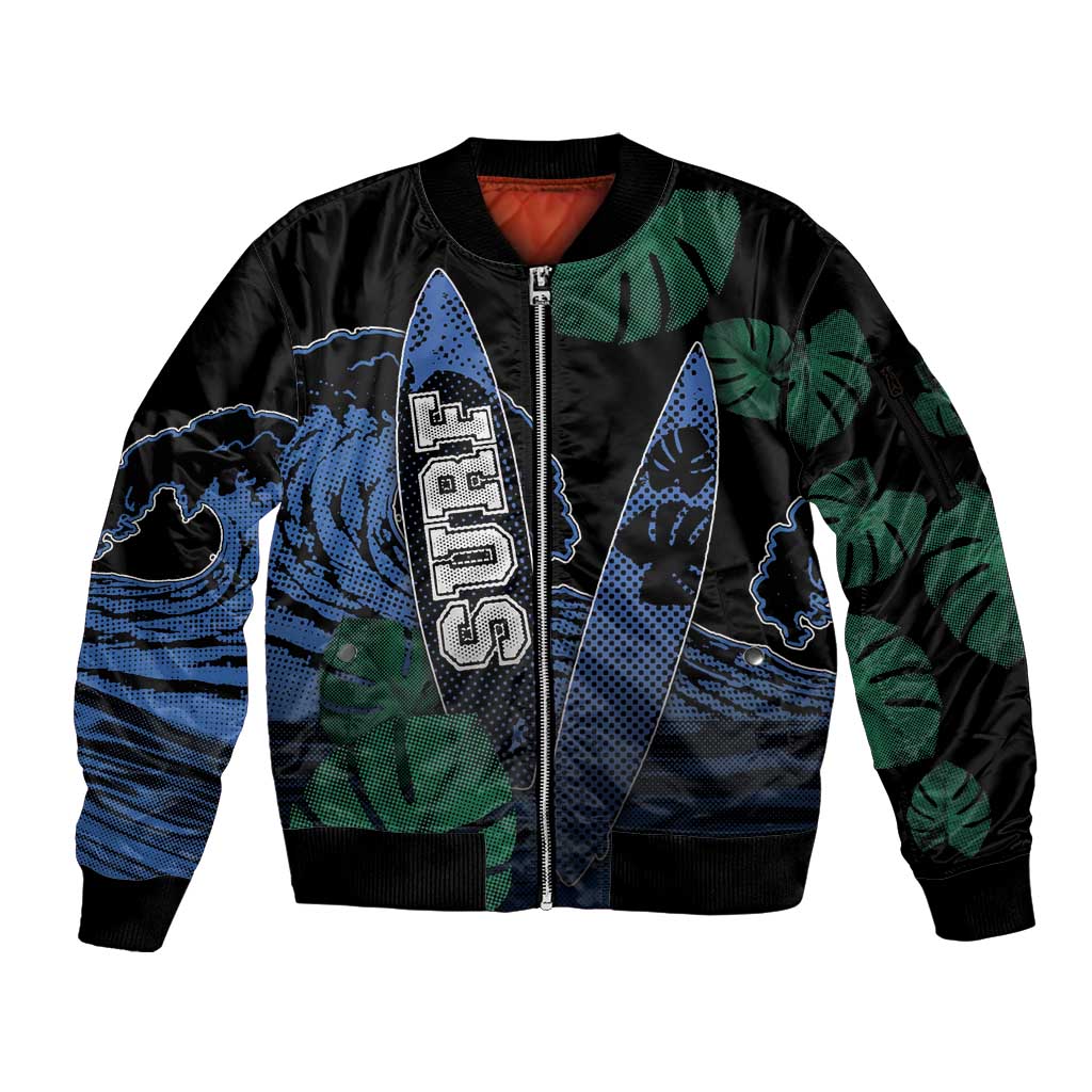 Custom Surfing Sleeve Zip Bomber Jacket Retro Waves Dot Halftone