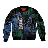 Custom Surfing Sleeve Zip Bomber Jacket Retro Waves Dot Halftone