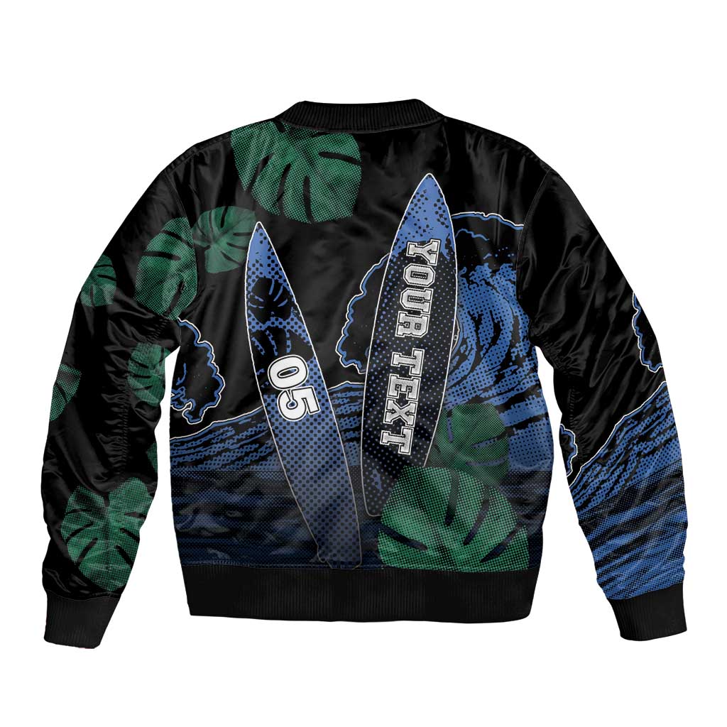 Custom Surfing Sleeve Zip Bomber Jacket Retro Waves Dot Halftone