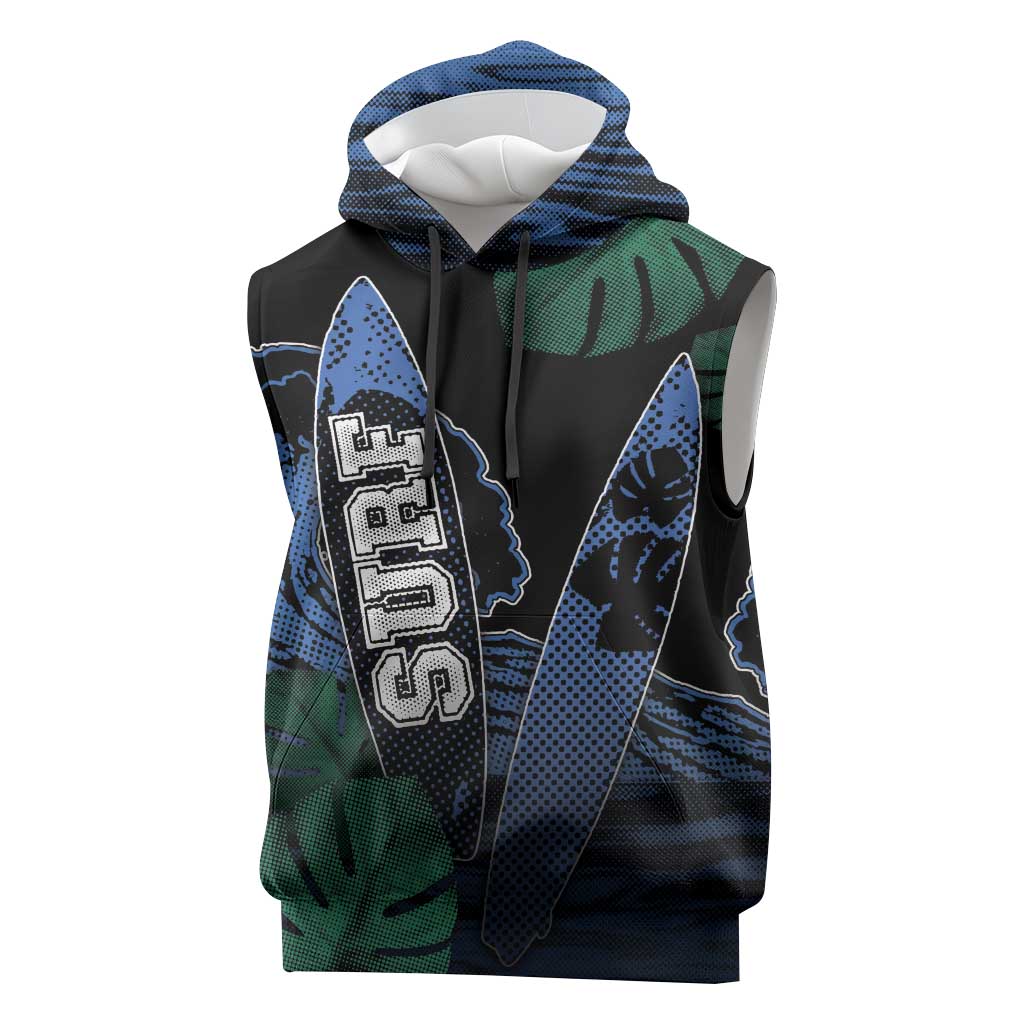 Custom Surfing Sleeveless Hoodie Retro Waves Dot Halftone