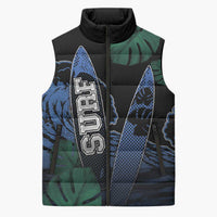 Custom Surfing Sleeveless Puffer Jacket Retro Waves Dot Halftone