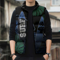 Custom Surfing Sleeveless Puffer Jacket Retro Waves Dot Halftone