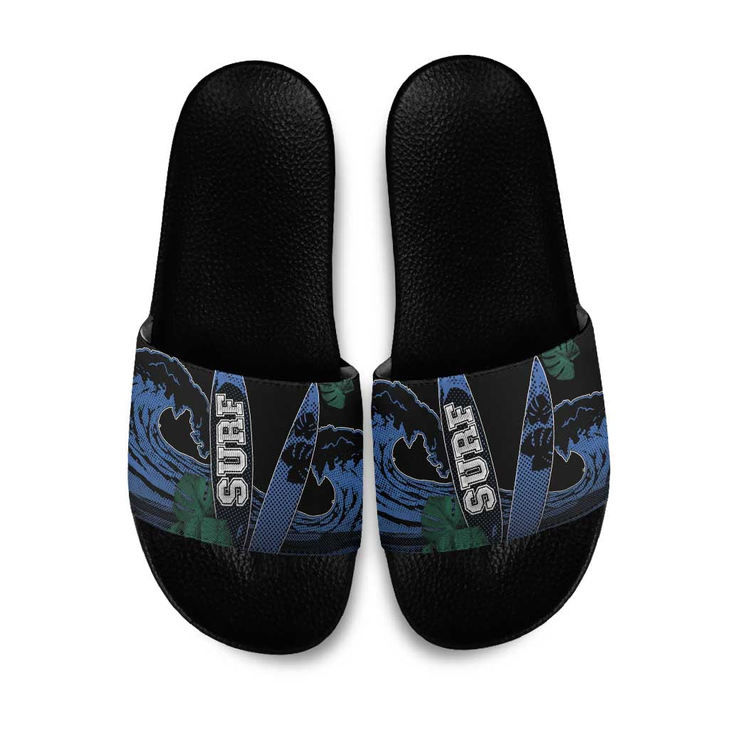 Surfing Slide Sandals Retro Waves Dot Halftone