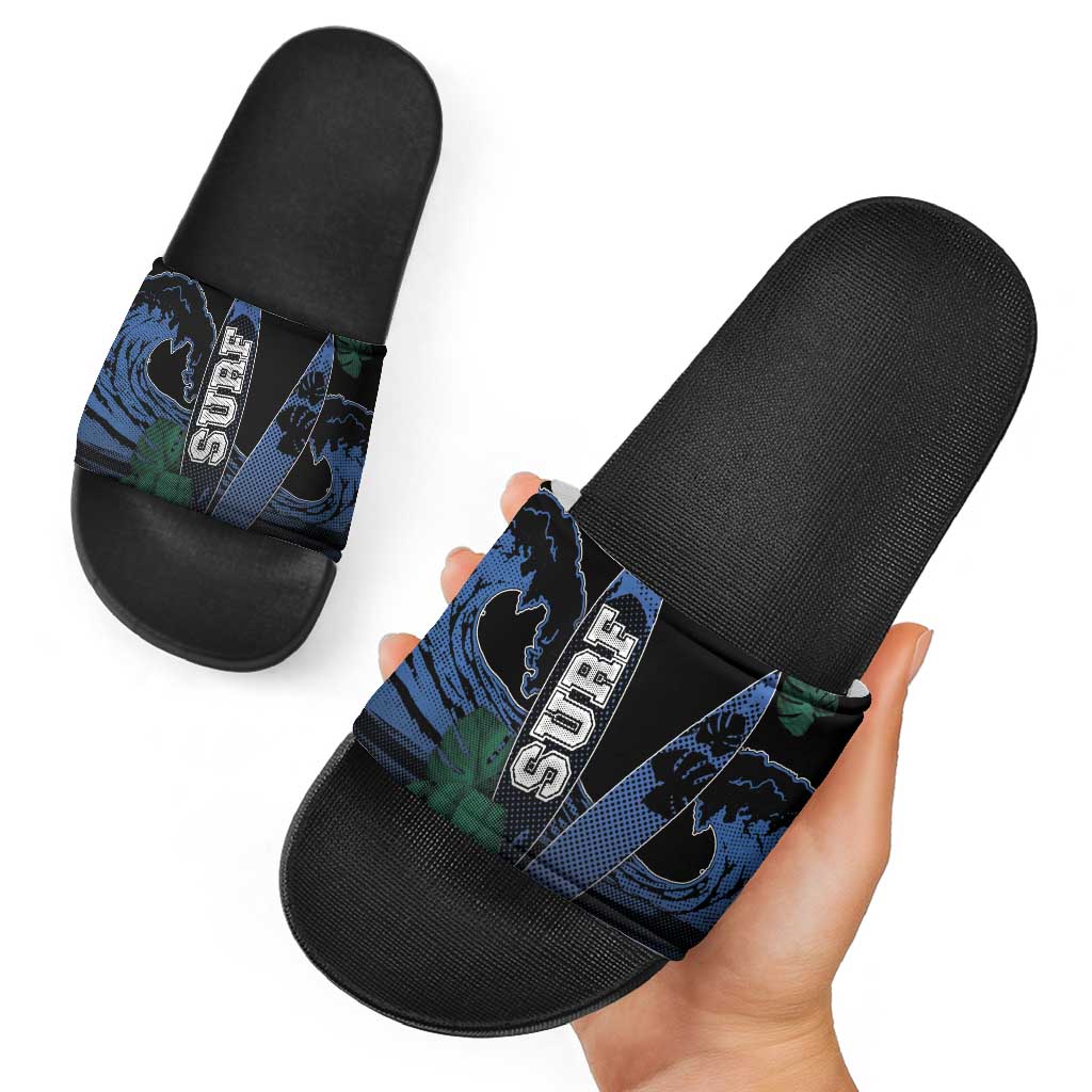 Surfing Slide Sandals Retro Waves Dot Halftone