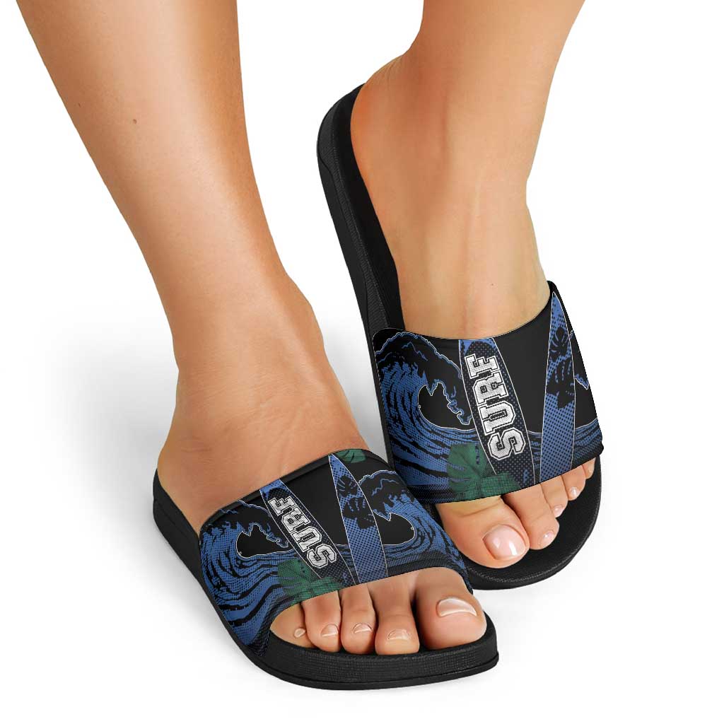 Surfing Slide Sandals Retro Waves Dot Halftone