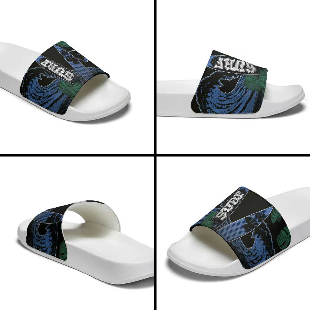 Surfing Slide Sandals Retro Waves Dot Halftone