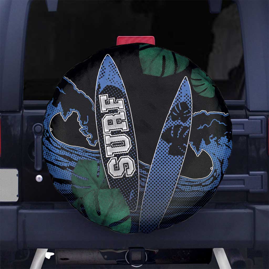 Surfing Spare Tire Cover Retro Waves Dot Halftone