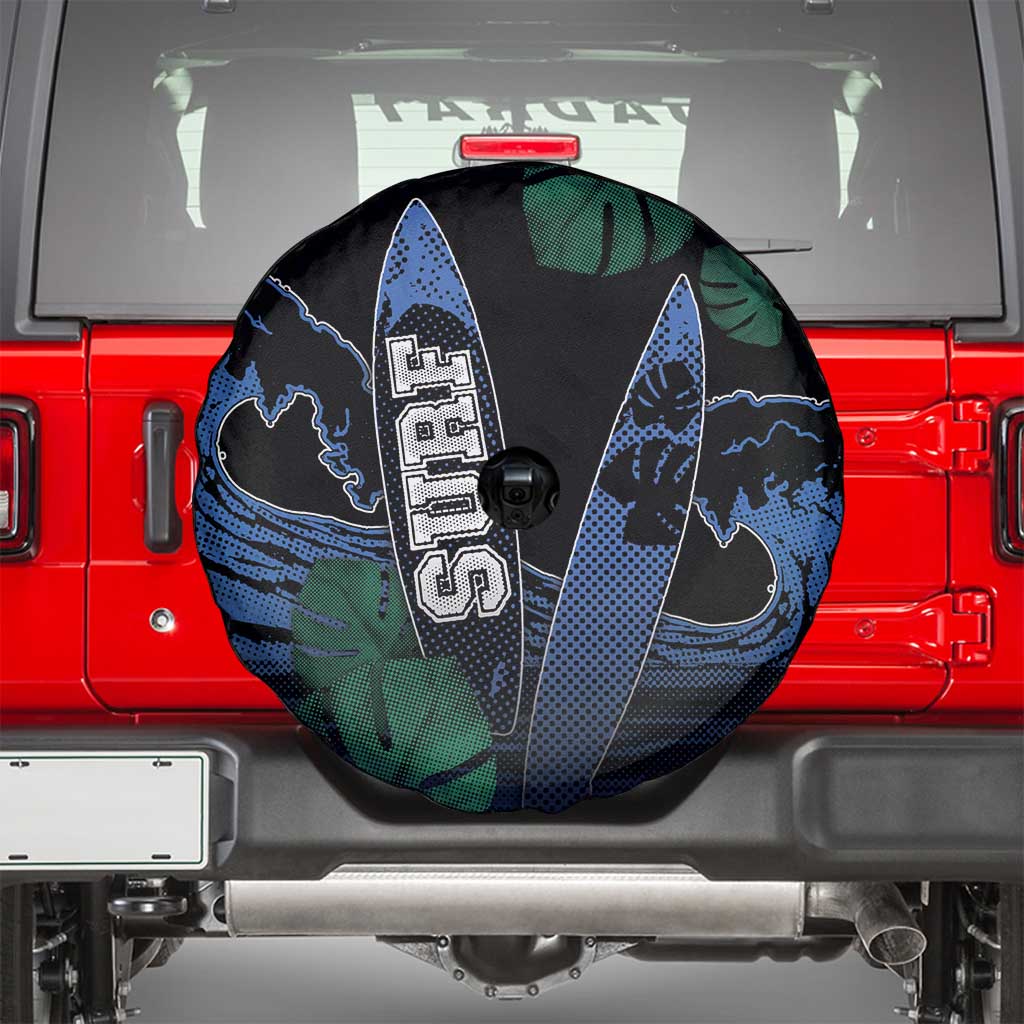 Surfing Spare Tire Cover Retro Waves Dot Halftone