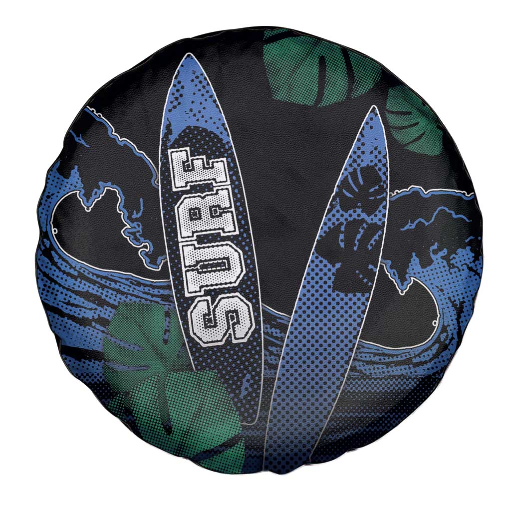 Surfing Spare Tire Cover Retro Waves Dot Halftone