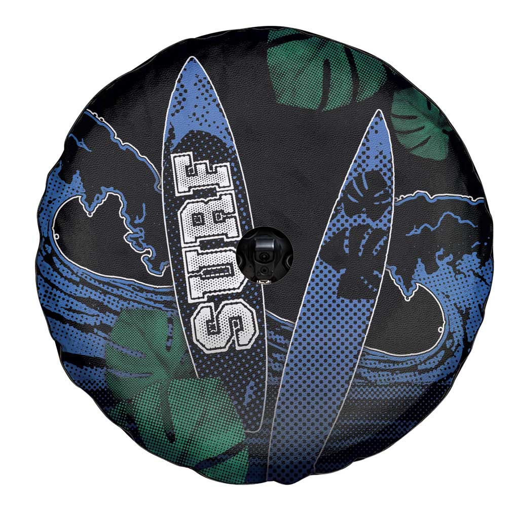 Surfing Spare Tire Cover Retro Waves Dot Halftone