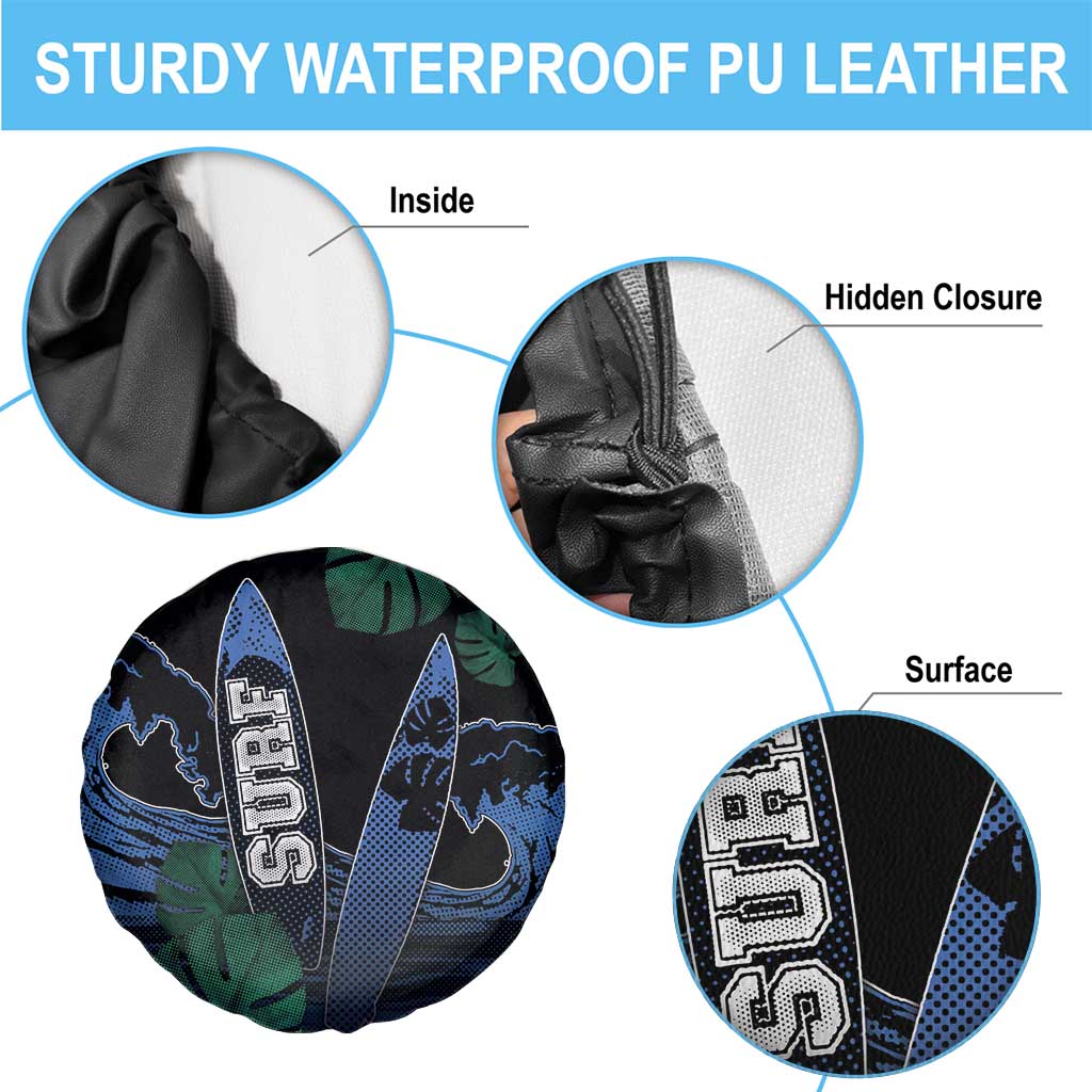 Surfing Spare Tire Cover Retro Waves Dot Halftone