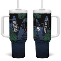 Custom Surfing Tumbler With Handle Retro Waves Dot Halftone