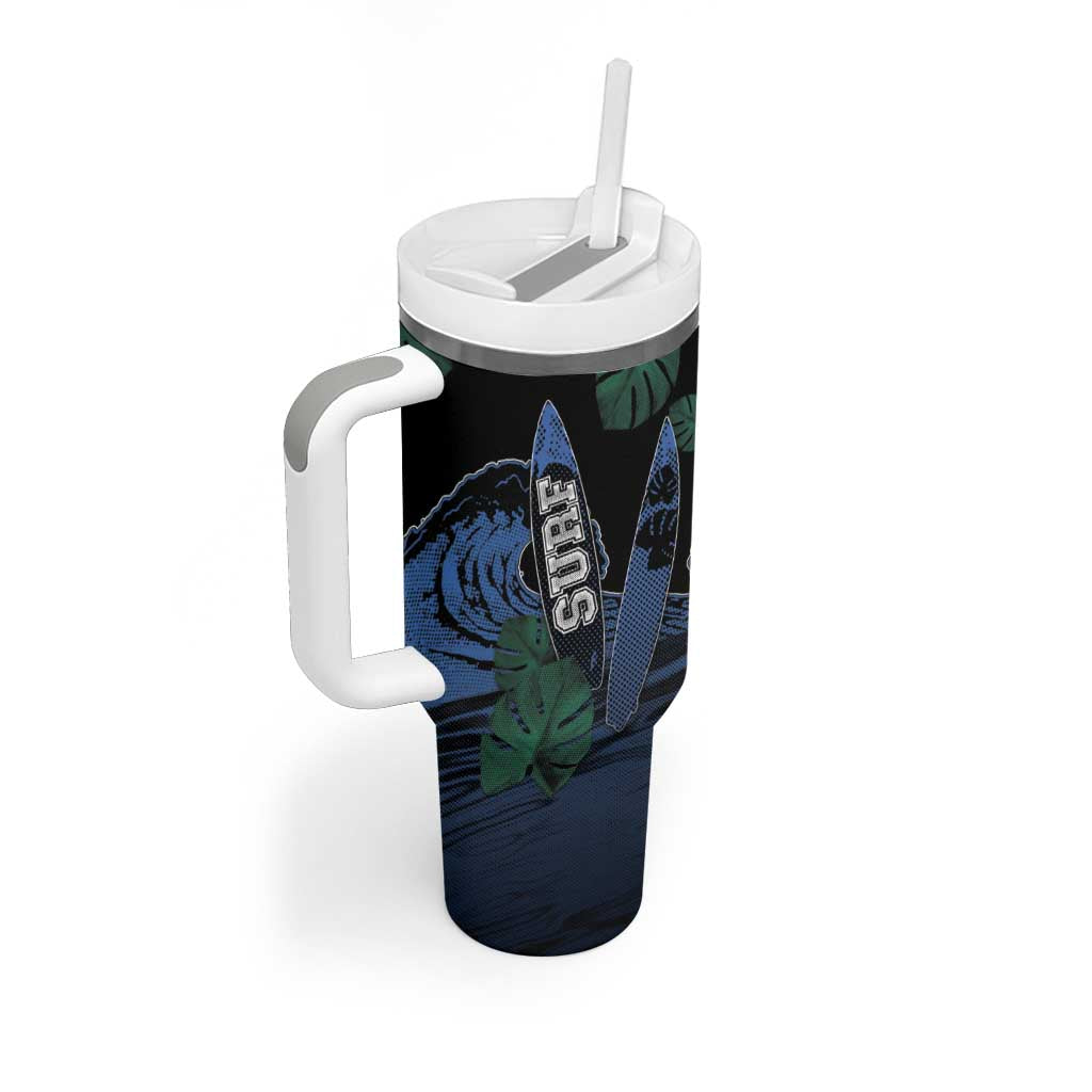 Custom Surfing Tumbler With Handle Retro Waves Dot Halftone