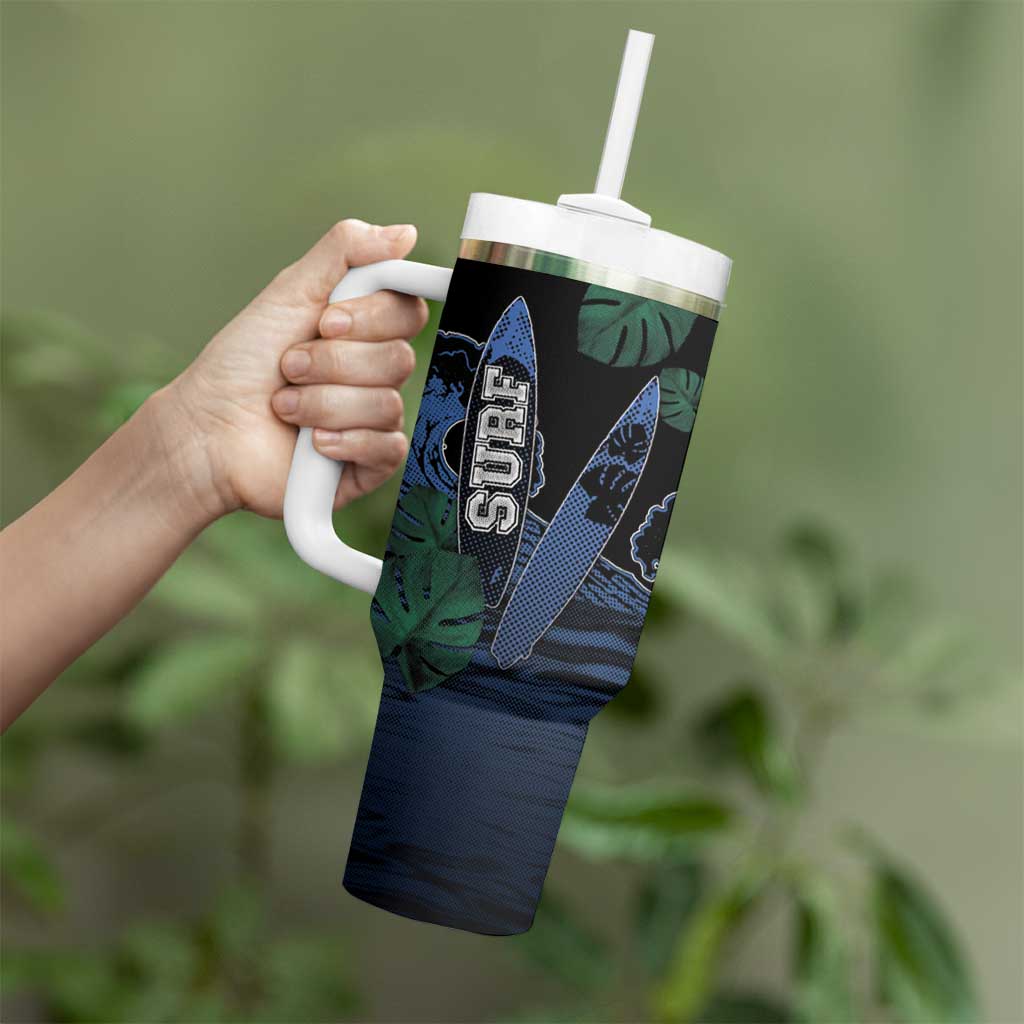 Custom Surfing Tumbler With Handle Retro Waves Dot Halftone