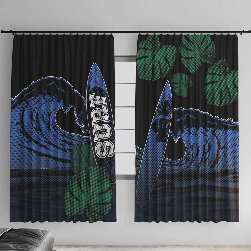 Surfing Window Curtain Retro Waves Dot Halftone