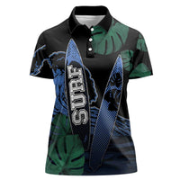Custom Surfing Women Polo Shirt Retro Waves Dot Halftone