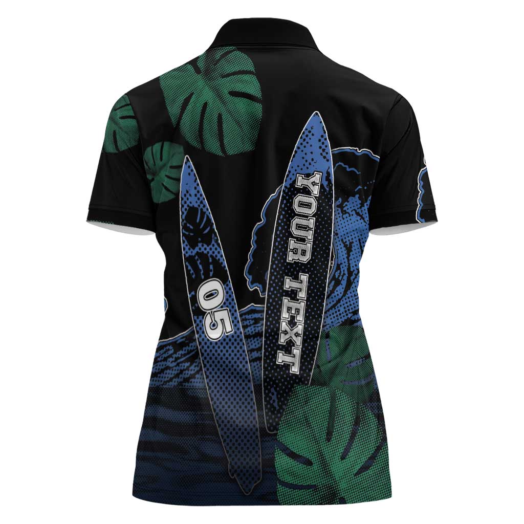 Custom Surfing Women Polo Shirt Retro Waves Dot Halftone