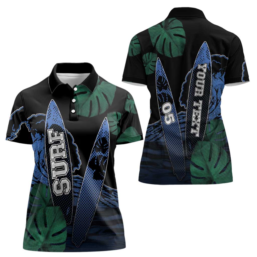 Custom Surfing Women Polo Shirt Retro Waves Dot Halftone