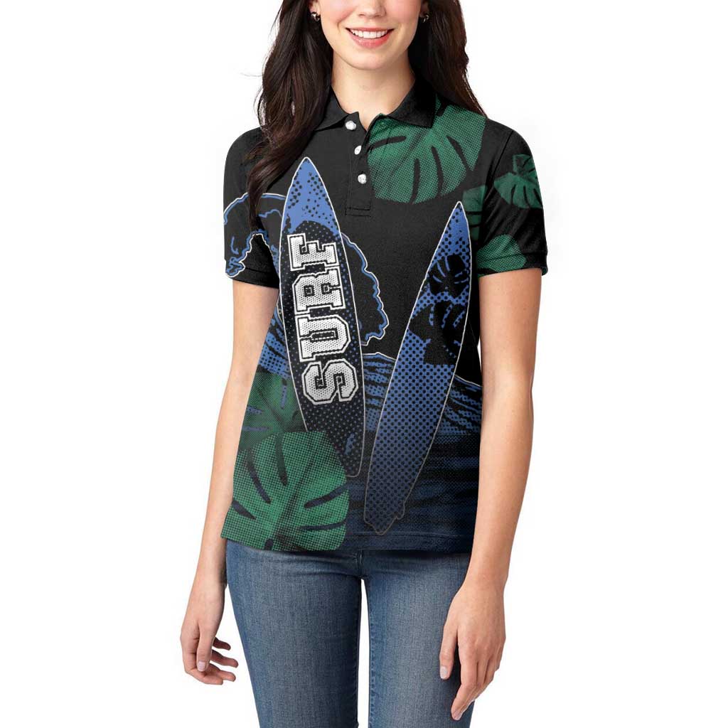 Custom Surfing Women Polo Shirt Retro Waves Dot Halftone
