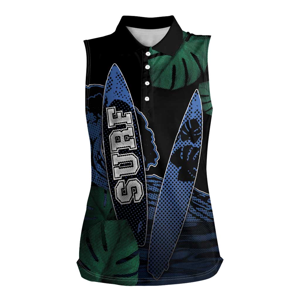 Custom Surfing Women Sleeveless Polo Shirt Retro Waves Dot Halftone