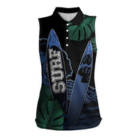 Custom Surfing Women Sleeveless Polo Shirt Retro Waves Dot Halftone