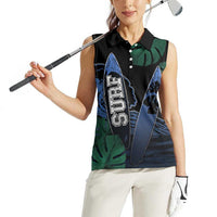 Custom Surfing Women Sleeveless Polo Shirt Retro Waves Dot Halftone