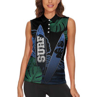 Custom Surfing Women Sleeveless Polo Shirt Retro Waves Dot Halftone