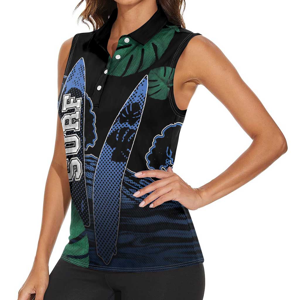 Custom Surfing Women Sleeveless Polo Shirt Retro Waves Dot Halftone