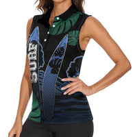 Custom Surfing Women Sleeveless Polo Shirt Retro Waves Dot Halftone
